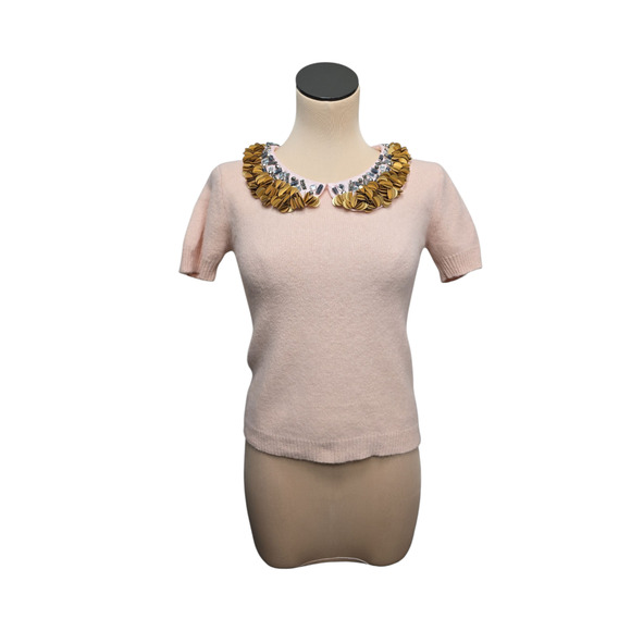 Corey Lynn Calter Sweater Womens XS Angora Embellished Collar Short Sleeve Knit - Picture 1 of 8